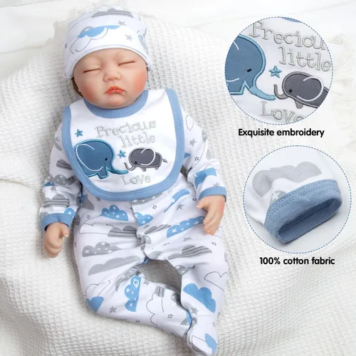 Vista 3 de Reborn Dolls - Ropa de bebé niño de 5 piezas, ropa de elefante para muñecas recién nacidas de 20 a 22 pulgadas Reborn Baby Doll Clothes Boy with
