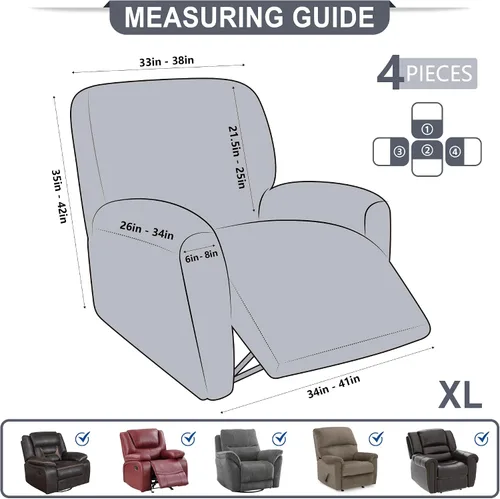 Vista 2 de ANARACHON Fundas para sillas reclinables con aspecto de cuero, funda elástica de 4 piezas, funda suave para silla reclinable, protector de muebles