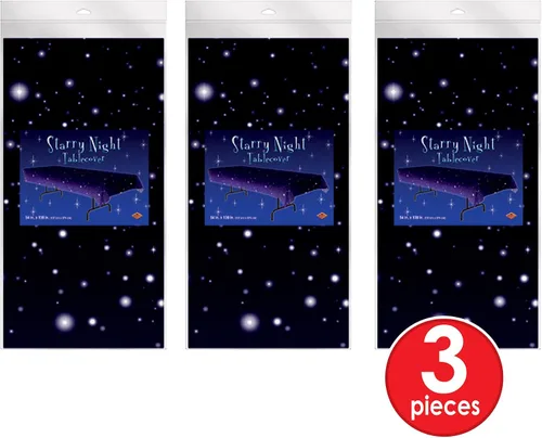 Vista 2 de Beistle Mantel de noche estrellada, 54 x 108 pulgadas, 3 piezas, mantel de plástico, decoración de cumpleaños del espacio exterior, suministros