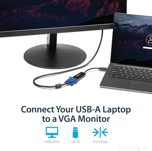 Vista 2 de StarTech.com Adaptador USB 3.0 a VGA, convertidor de monitor USB a VGA para Windows, delgado, TAA (no compatible con macOS/ChromeOS/Linux)
