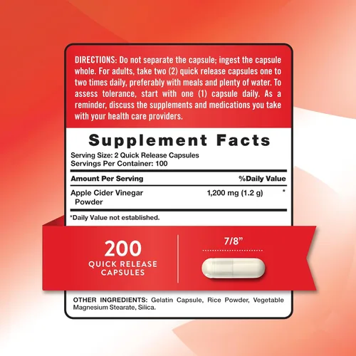 Vista 2 de Nature's Truth Cápsulas de vinagre de sidra de manzana 1200 mg 200 pastillas