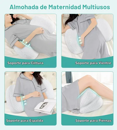 Vista 3 de Almohada de embarazo refrescante para dormir, desmontable y ajustable, almohada de maternidad de apoyo de doble cara, agradable a la piel