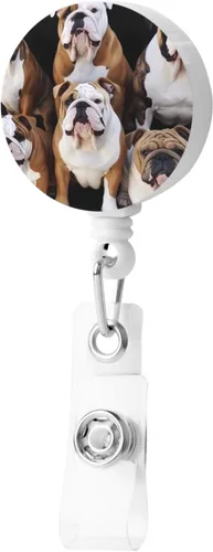 Vista 3 de Carrete de insignia con clip para cinturón, llavero retráctil para enfermera, bulldogs ingleses, clip de identificación para mujeres y hombres