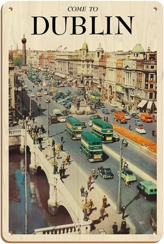Vista 5 de Pacifica Island Art Cartel de viaje vintage con texto en inglés «Come To Dublin Ireland – O'Connell Street – Vintage Travel Poster c.1950s – 8 x 12