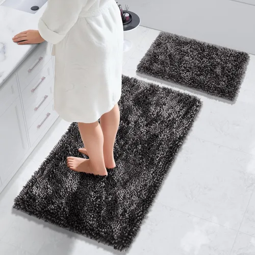 Vista 29 de Yimobra Juego de 2 alfombras de baño, alfombra de baño suave y absorbente y alfombra de inodoro en forma de U con respaldo antideslizante, alfombras