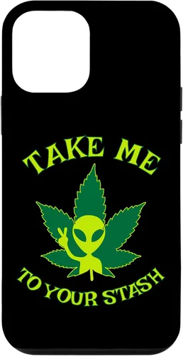 Vista 16 de iPhone 16 Alien Weed Leaf Stoner 420 Stash Fiction Pot Lovers Design Case