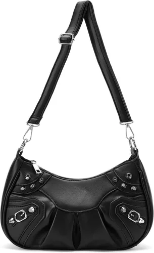 Vista 5 de Bolso de hombro pequeño para mujer, con cadena plateada, moneda extraíble, con cremallera, correa cruzada