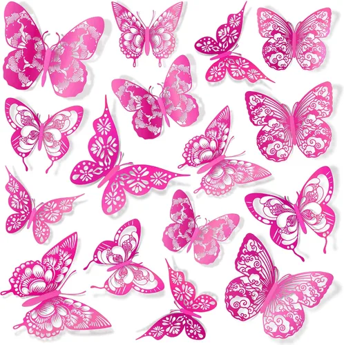Vista 11 de Amaonm - Decoración de pared de mariposa 3D, 60 unidades, 5 estilos, 3 tamaños, mariposas, removibles, para bricolaje, huecas, de PVC, para niños
