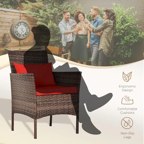Vista 3 de Tappio Juego de 3 piezas para conversación de patio, muebles de porche y balcón, muebles de chat al aire libre, sillas de mimbre y mesa almacenable