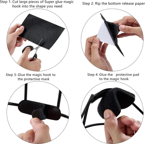 Vista 4 de Softball Face Mask Defense Liner, Includes: 1 Forehead Pad, 2 Side Pads, 2 Chin Cups, 1 Ponytail Strap, 1 Large Super Glue Magic Hook