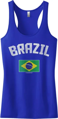 Vista 3 de Threadrock Camiseta sin mangas con espalda cruzada con bandera brasileña para mujer Gris-oscuro