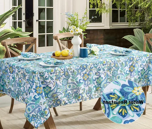 Vista 7 de Newbridge Juego de 8 servilletas de tela, diseño de cachemira azul mediterráneo, resistentes al agua y a las manchas para interiores y exteriores