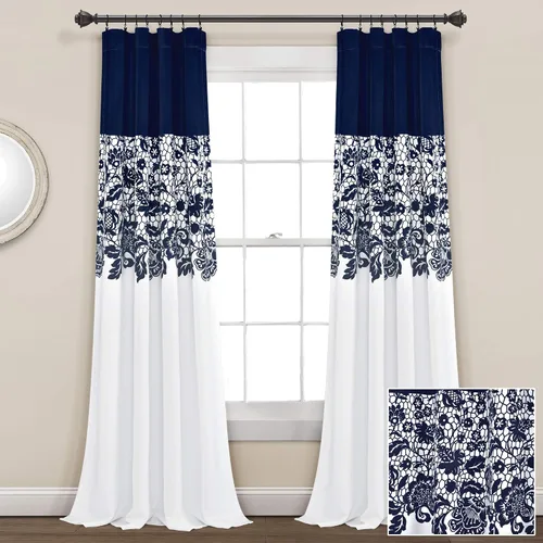 Vista 8 de LUSH DÉCOR Azul Marino Cortinas con Estampado Estate Garden de Lush Decor con Filtro de Luz, Juego de Paneles para Ventana para Sala, Comedor