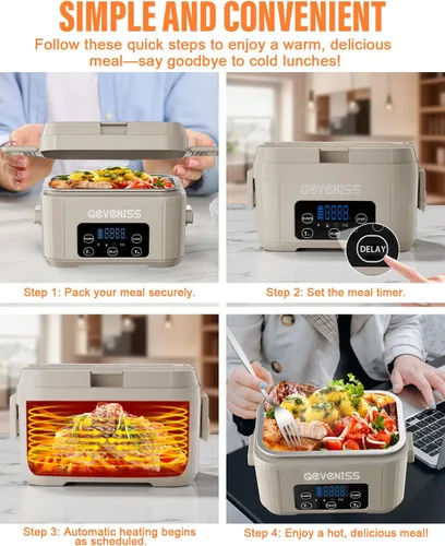 Vista 5 de Geveniss Lonchera Eléctrica Inalámbrica para Adultos – Caja de Almuerzo Calentada con Contenedor de Acero Inoxidable de 1100ML, Calentador