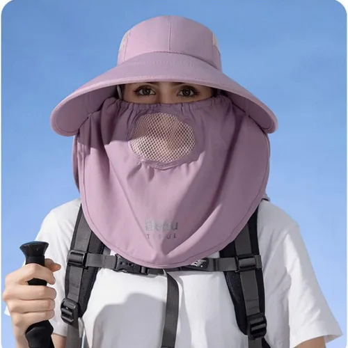 Vista 2 de KORADI Sombreros de pesca solar para mujer, ala ancha, protección UV, plegable, sombrero de verano con solapa desmontable