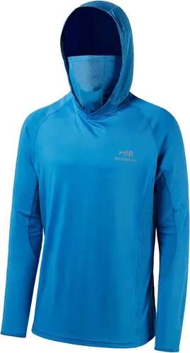 Vista 7 de Bassdash UPF 50+ Camisa de pesca de manga larga para hombre con máscara y pasamontañas UV para el cuello Verde Aqua