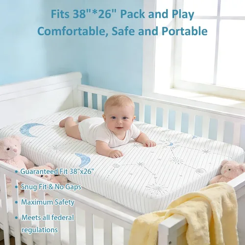 Vista 2 de PanKers Colchón Pack and Play, colchón de espuma viscoelástica prémium de doble cara para bebé, 38 x 26 pulgadas, colchón transpirable para Pack N