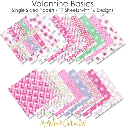 Vista 2 de Paquete de papel con patrón – Conceptos básicos del día de San Valentín – Papel especial de primera cara de 12 x 12 pulgadas, colección incluye 16