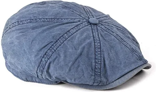 Vista 3 de Gorra plana para hombre de 8 paneles de algodón lavado al aire libre protección solar Newsboy Cap Azul denim