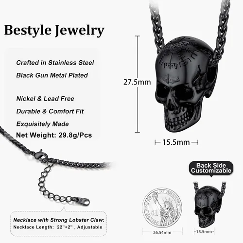 Vista 6 de Bestyle Collar con colgante de calaveralobo, cadena gótica para hombres y niños, gran estilo novedoso, joyería de declaración para fiesta casual