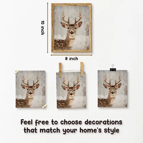 Vista 4 de LKETW Póster vintage de impresiones navideñas de invierno sin marco, juego de 4 unidades de 8x10 pulgadas, decoración de pared rústica de Papá Noel