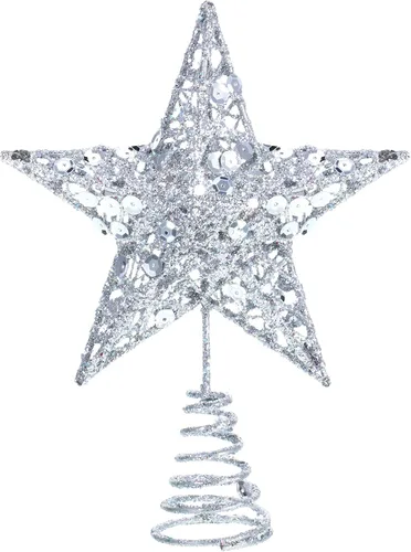 Vista 8 de Blulu Estrella de Navidad para Árbol de 6 Pulgadas, Estrella 3D de Metal con Purpurina, Decoración Hueca Pequeña para Fiestas de Navidad, Decoración