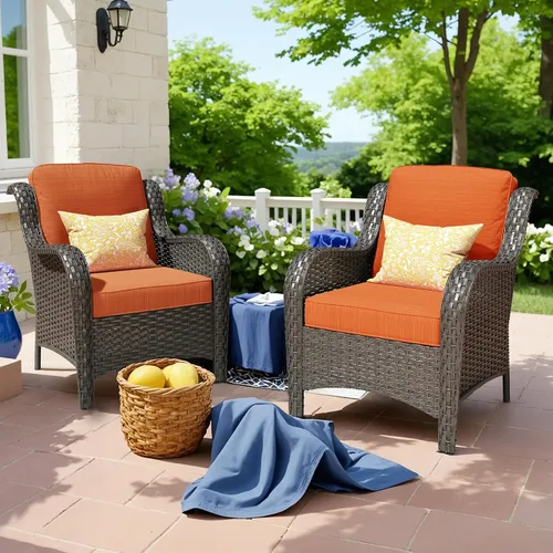 Vista 16 de Juego de muebles de exterior para patio, silla y sofá (ratán marrón, beige, 3 piezas)