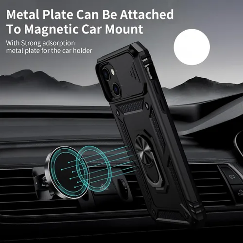 Vista 2 de Funda para iPhone 14 con cubierta para lente de cámara, protector de pantalla HD, protección contra caídas de grado militar de 10 pies, soporte