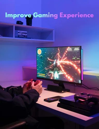 Vista 2 de JUSJUBR 2 piezas de luz RGB debajo del monitor, luz de juego con 353 modos de color, luz de escritorio LED con control remoto para configuración