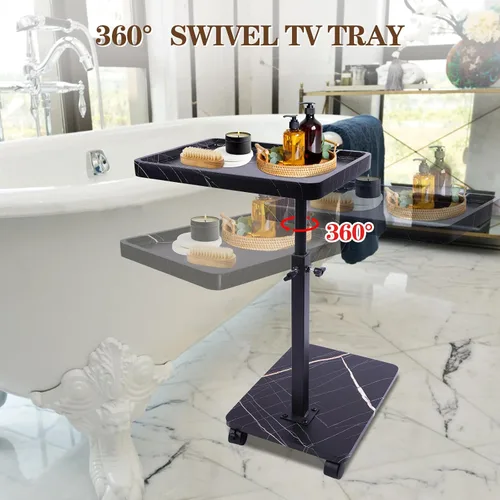 Vista 2 de Mesa auxiliar de mesa C de altura ajustable, extremo en forma de C para sofá, mesas de aperitivos, bandeja de TV giratoria de 360°, para espacios