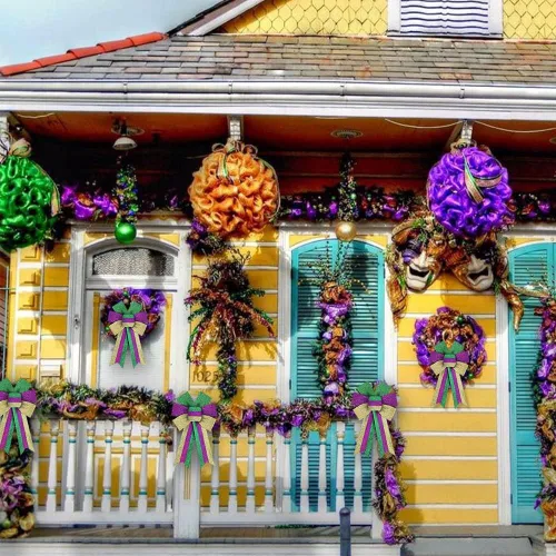 Vista 5 de Estivaux 2 lazos de Mardi Gras para corona, lazos de corona de Mardi Gras con purpurina, lazos de rayas verdes, moradas y doradas, lazos gordos