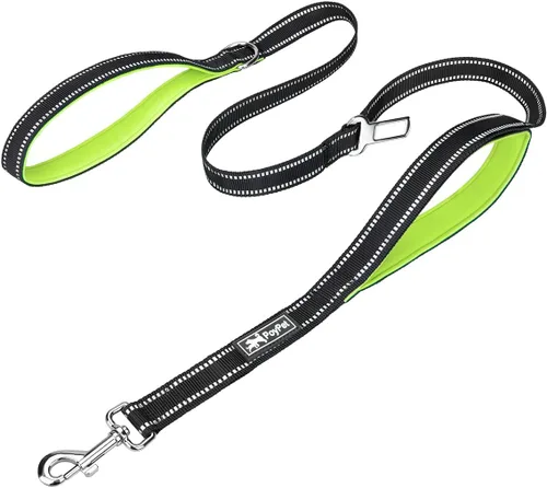 Vista 6 de PoyPet Correa para perro de 5 pies – reflectante 3M – 2 asas acolchadas – cinturón de seguridad funcional para automóvil (negro)