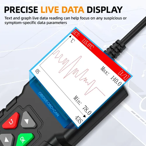 Vista 2 de YA-201 Escáner Obd2, lector de códigos de motor con todos los modos OBD2 después de 1996 para todos los coches OBDII/EOBD/KOBD/CAN, sensor O2