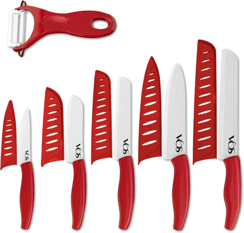 Vista 22 de Vos Juego de cuchillos de cerámica con pelador, juego de cuchillos de cerámica para cocina, juego de cuchillos de cocina ultra afilados con fundas