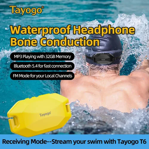 Vista 3 de Tayogo Rock PRO W24 - Auriculares de natación impermeables de conducción ósea para natación, reproductor MP3 4 en 1 de 32 GB, Bluetooth 5.4, radio