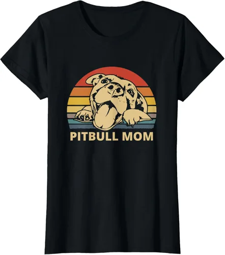 Vista 17 de Vintage Pitbull Mom Happy smiling Pitbull Mom on Sunset T-Shirt, Negro