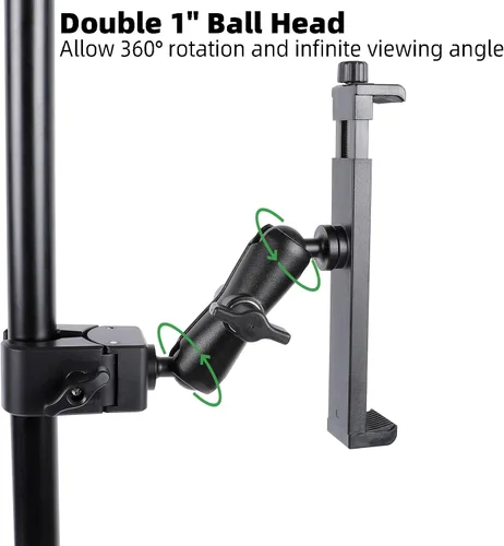 Vista 5 de Soporte para iPad – Soporte lateral para tableta para soporte de micrófono, doble 360 giratorio ajustable para iPad Pro 12.9 Air Mini y otras