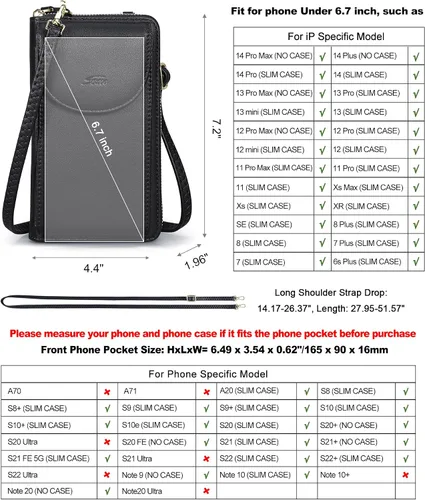 Vista 3 de S-ZONE - Bolso cruzado para mujer, de cuero sintético de PU, con bloqueo RFID, para teléfono celular/billetera A-Negro