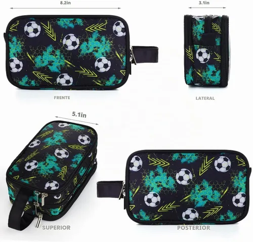 Vista 2 de Neceser infantil para niñas y niños, Fútbol negro
