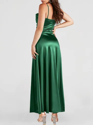 Vista 6 de ANRABESS Vestido formal de satén con tirantes delgados y cuello vuelto entallado con abertura para baile de graduación, cóctel, fiesta de noche
