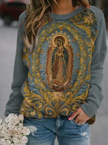 Vista 2 de Sudadera larga con estampado de aceite de Virgen María Original de Nuestra Señora de Guadalupe para mujer