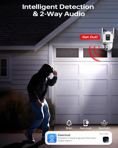 Vista 7 de Sistema de cámara de seguridad inalámbrica para exteriores: 4 piezas de 6 MP con lente dual y pantalla dual PTZ para exteriores con seguimiento