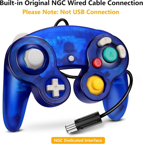 Vista 2 de FIOTOK Gamecube - Controlador clásico con cable para Wii Nintendo Gamecube (morado claro y verde transparente, paquete de 2)