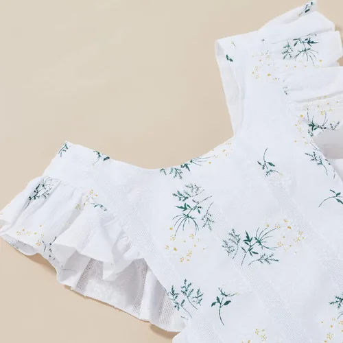 Vista 5 de Mameluco con volantes y diadema con estampado de margaritas para bebé, diseño floral, ropa de verano