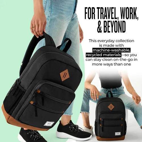 Vista 4 de Solo New York Mochila para laptop para mujeres y hombres, bolsa de mano para viajes y trabajo, bolsa ligera, bolsillos laterales de malla, se adapta
