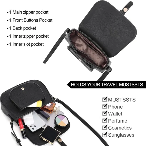 Vista 3 de CLUCI Bolso cruzado para mujer, bolso cruzado de cuero vegano para mujer, bolsos cruzados, bolsos pequeños de hombro con 2 correas ajustables