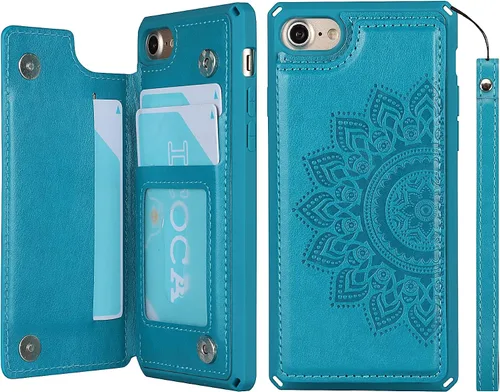 Vista 17 de iCoverCase Funda compatible con iPhone SE 2022/SE 2020/7/8 con soporte para tarjetas, funda tipo cartera para mujer, con bloqueo RFID en relieve