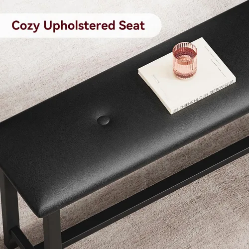 Vista 3 de CABIHOME Juego de mesa de comedor para 4, juego de mesa de cocina para 4 personas con bancos tapizados, juego de mesa de comedor rectangular