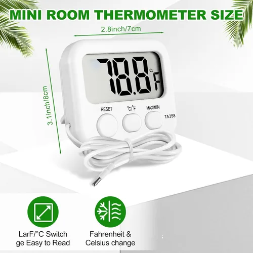 Vista 3 de Kingdder Paquete de 3 termómetros digitales con sensor externo, termómetro para nevera, congelador, monitor de temperatura ambiente impermeable