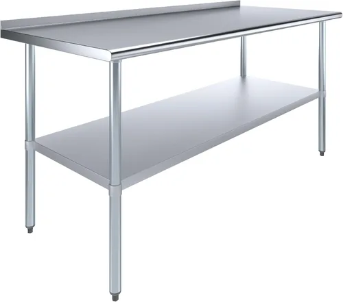 Vista 13 de AmGood Mesa de trabajo de acero inoxidable con protector contra salpicaduras de 1.5 pulgadas Mesa de preparación de alimentos de cocina de metal